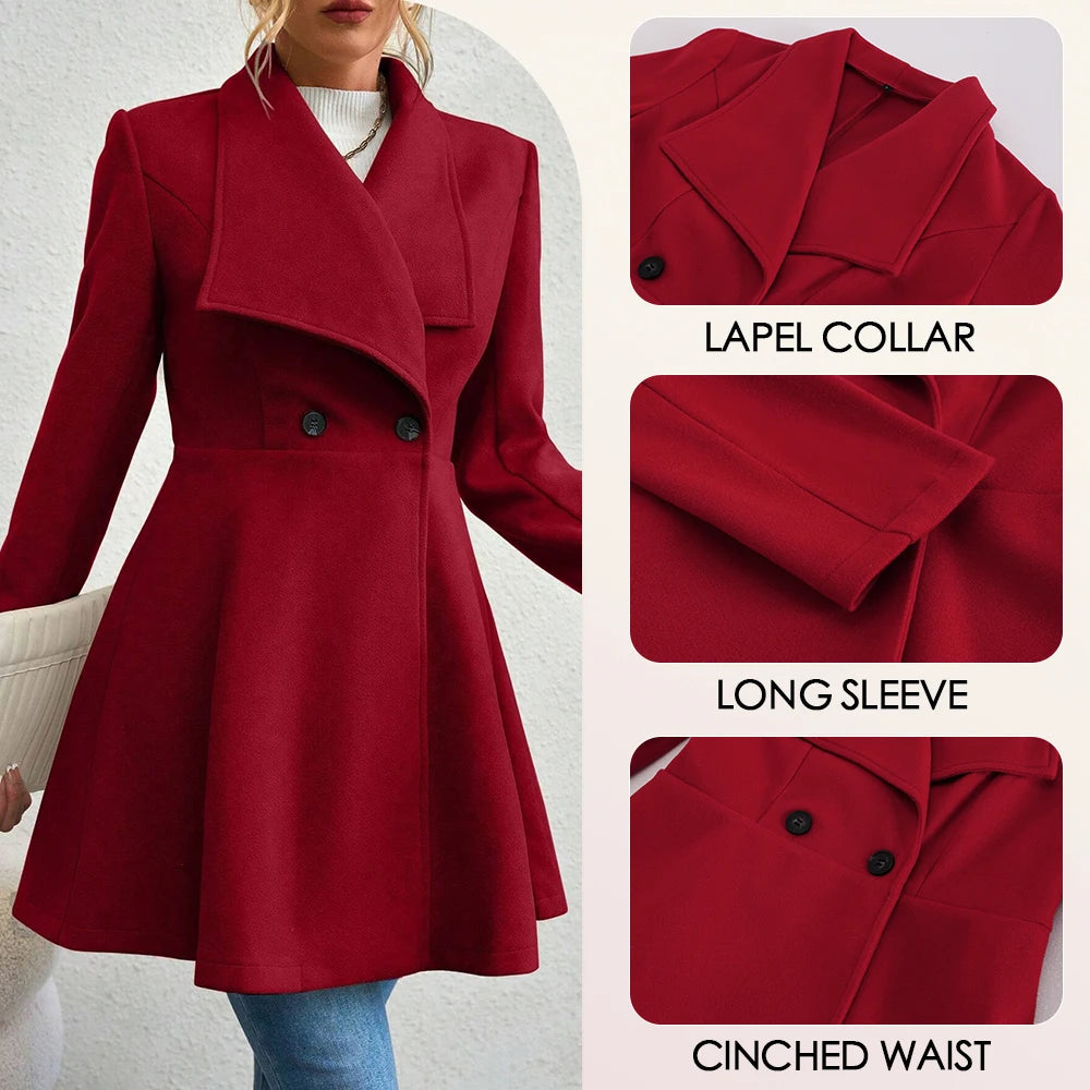 Women's Coats Winter Solid Color Long Sleeve Lapel Button-Up