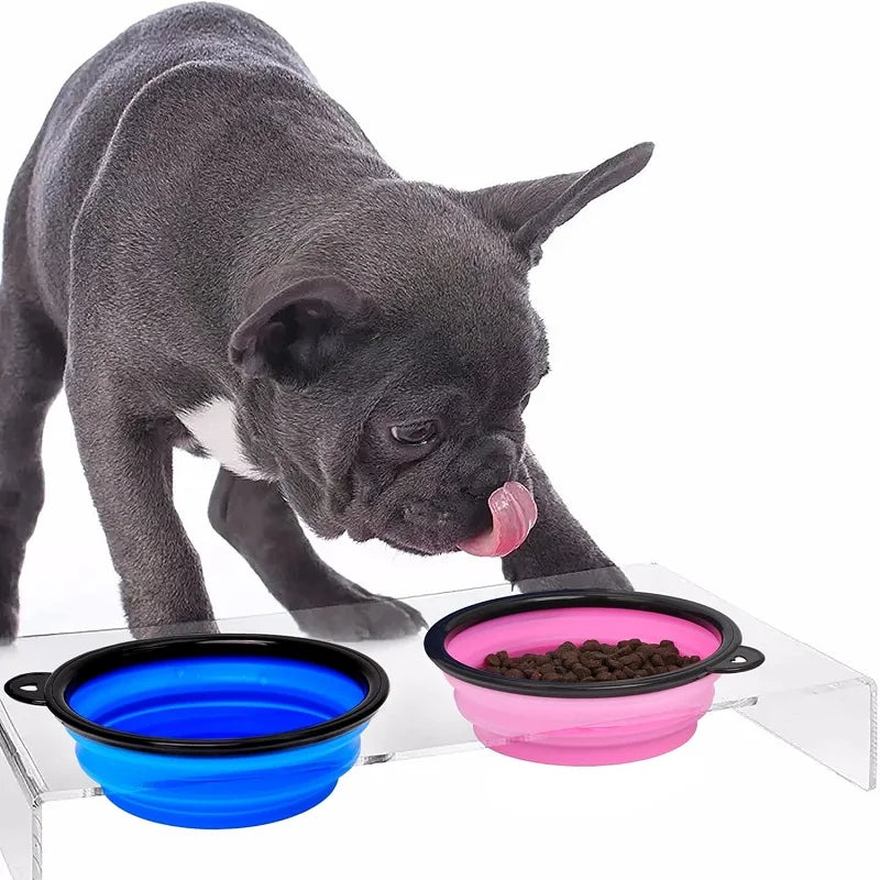 Folding Portable Silicone Dog Feeder Bowl 2 In 1 Pet Dispenser Outdoor Travel Dog Cat