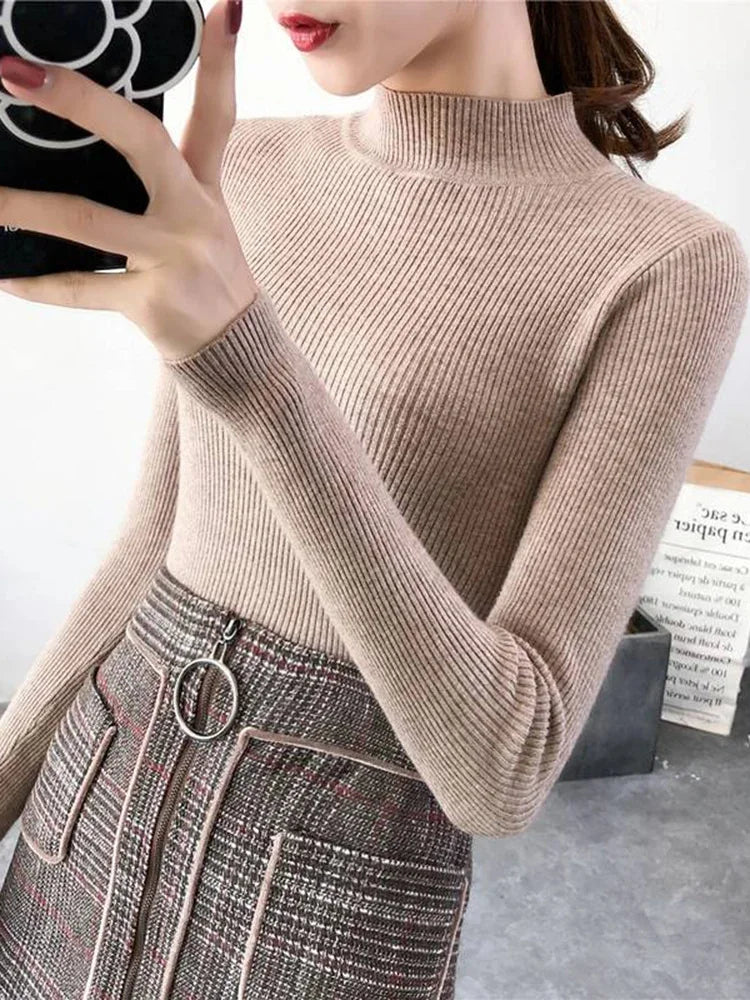 Autumn Winter Mock Neck Women Sweater