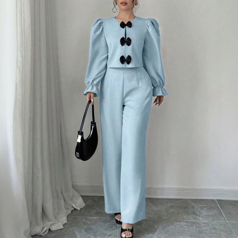 2025 Plain Long Sleeve Natural Waist Full Length Straight Daily Sets