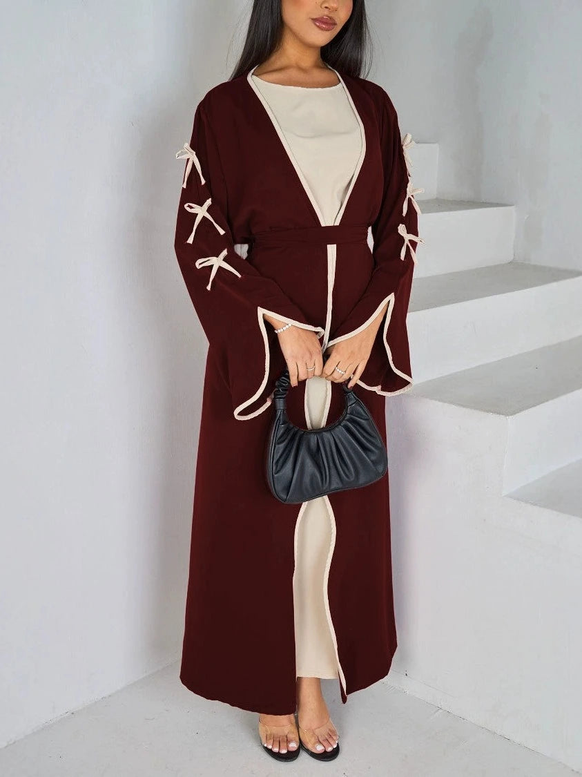 Muslim Ramadan Eid Women Abaya Cardigan (without Inner Dress) Party Bow Abayas Ramadan Eid Arab Long Robe Dubai Kaftan Jalabiya