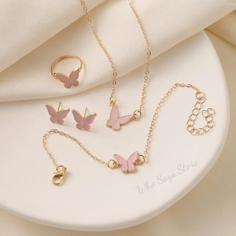 4pcs/Set Sweet Jewelry Set Butterfly  Girl Jewellery