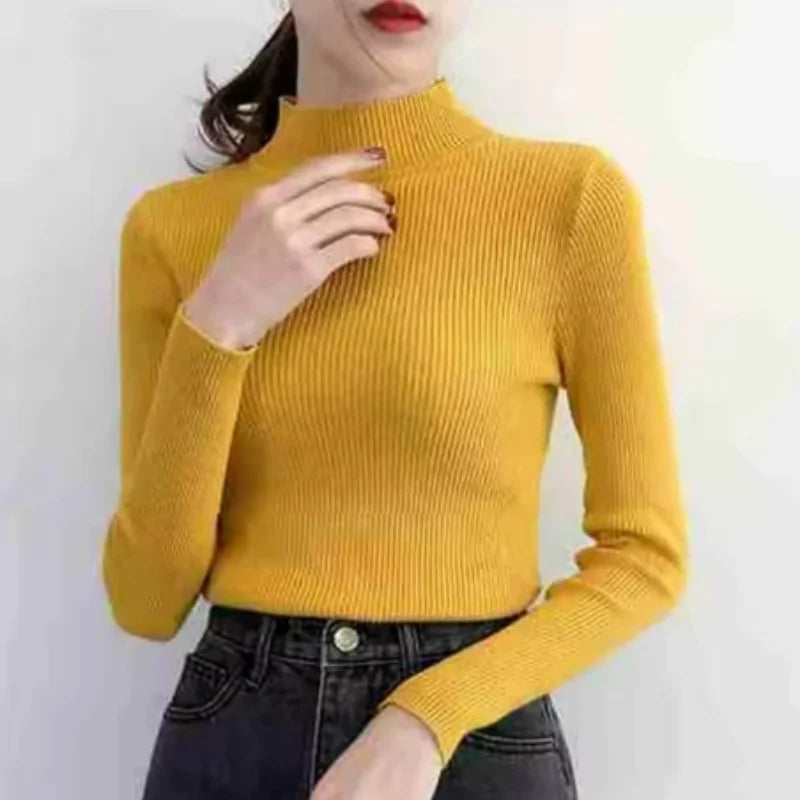 Autumn Winter Mock Neck Women Sweater