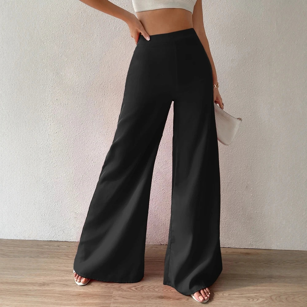 Autumn Elegant 2025 Plain Wide Leg Full Length High Waist Office Pants