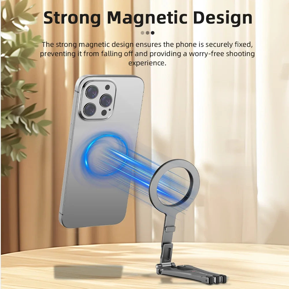 Flymile Magnetic Selfie Stick Tripod for Magsafe iPhone 16 15 14 13 12 Pro Max Samsung Phone Foldable Desktop Tripod 1/4" Holes