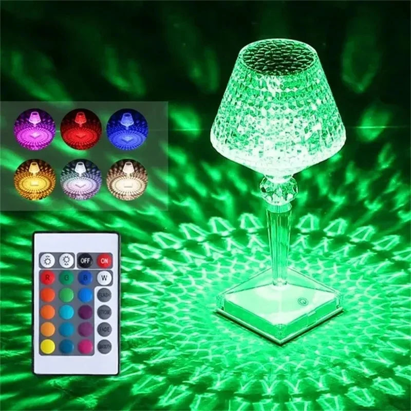 LED Dimond Crystal Table Lamp Wine Cup Shape 3/16 Color