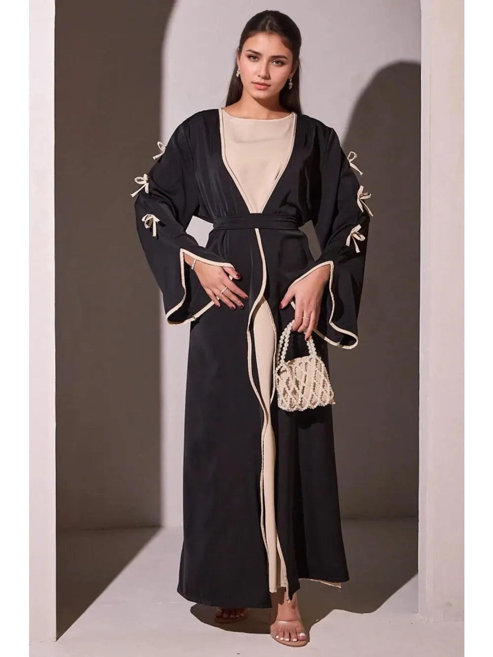 Muslim Ramadan Eid Women Abaya Cardigan (without Inner Dress) Party Bow Abayas Ramadan Eid Arab Long Robe Dubai Kaftan Jalabiya