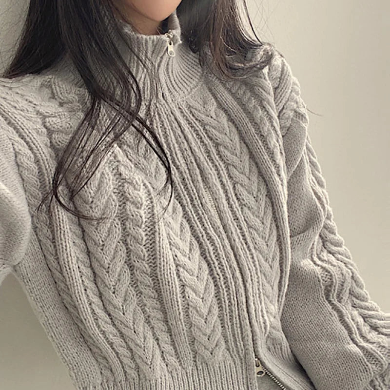 ITOOLIN Women Chic Sweater Cashmere Cardigan Zipper Casual Solid Knit Slim Sweater Cardigan For Women