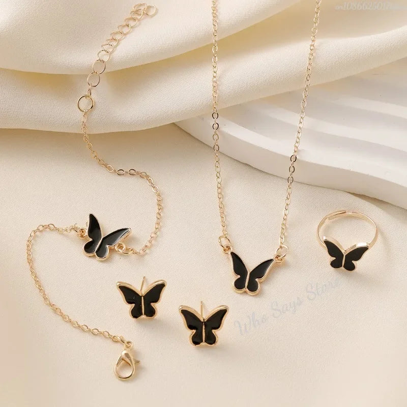 4pcs/Set Sweet Jewelry Set Butterfly  Girl Jewellery