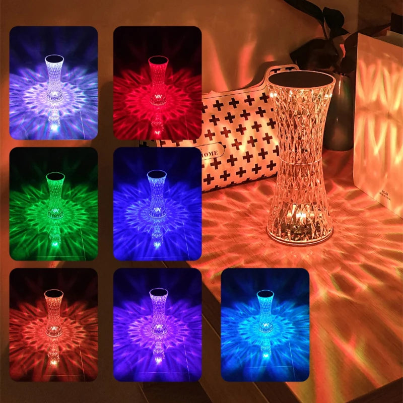 Diamond Desk Lamp USB Rechargeable Crystal Bedside Table  Night Lights Bedroom