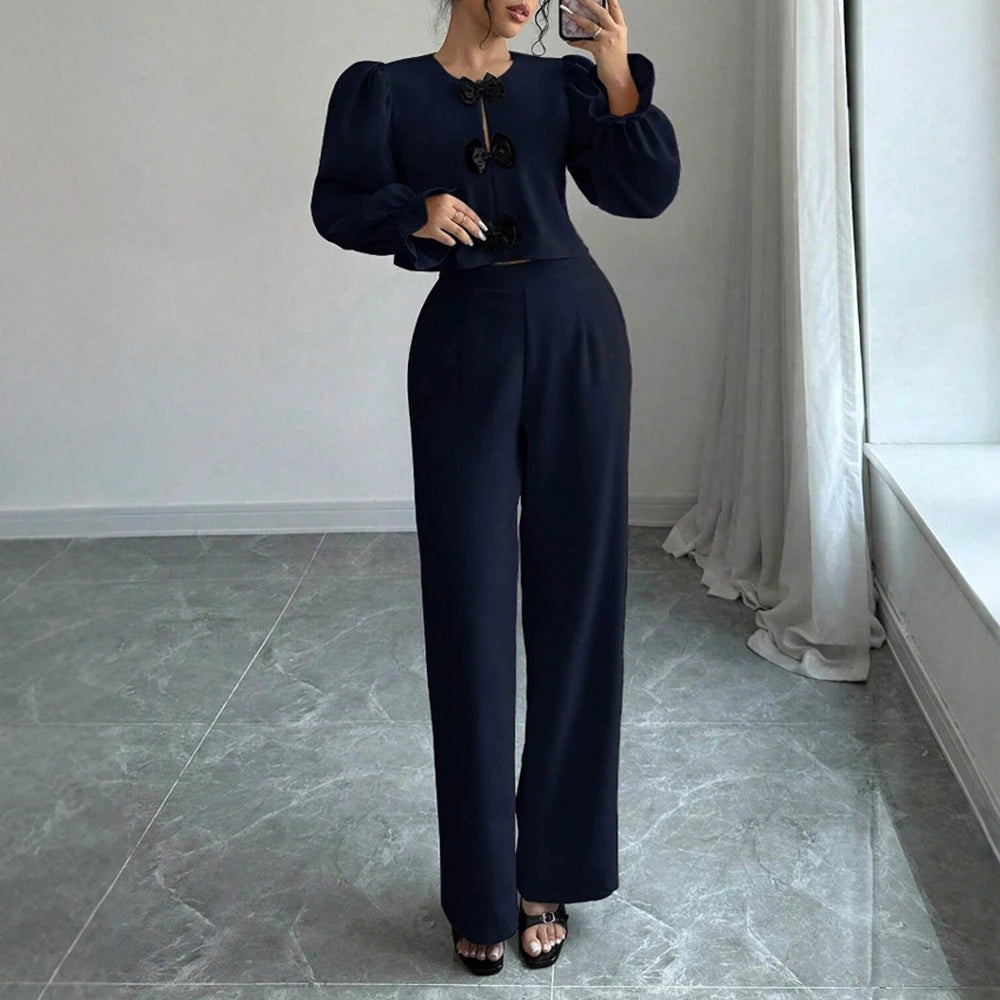 2025 Plain Long Sleeve Natural Waist Full Length Straight Daily Sets
