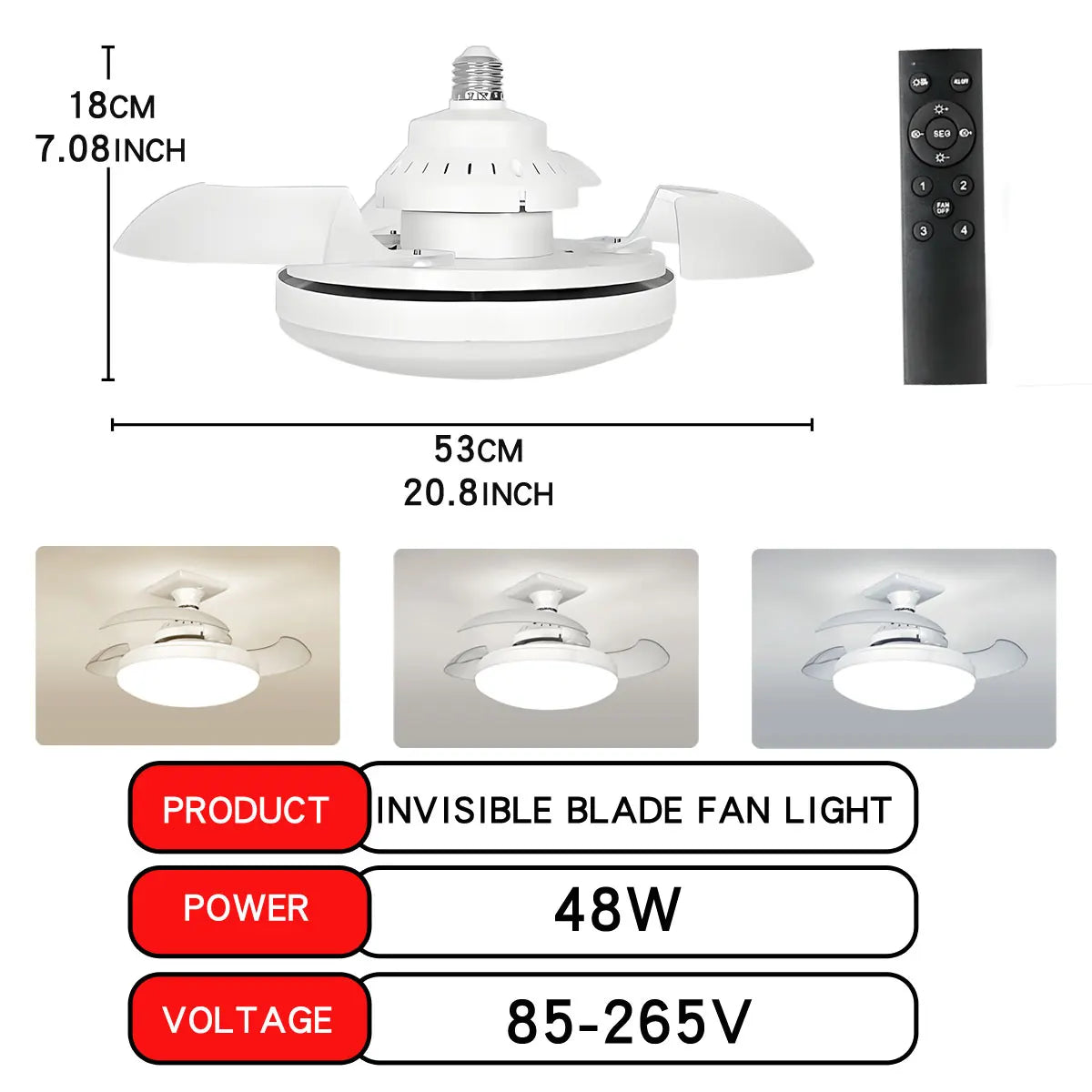 LED 30W ceiling fan light E27 with remote control for dimming,
