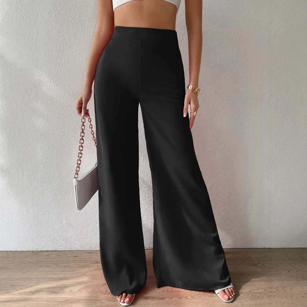 Autumn Elegant 2025 Plain Wide Leg Full Length High Waist Office Pants