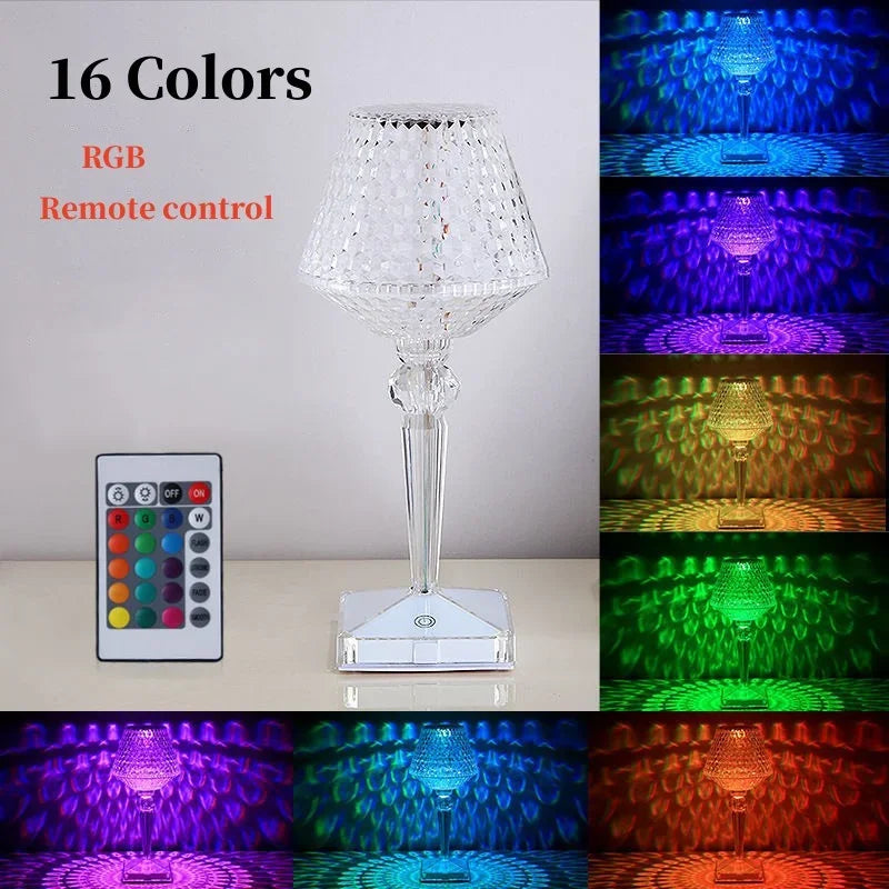 LED Dimond Crystal Table Lamp Wine Cup Shape 3/16 Color
