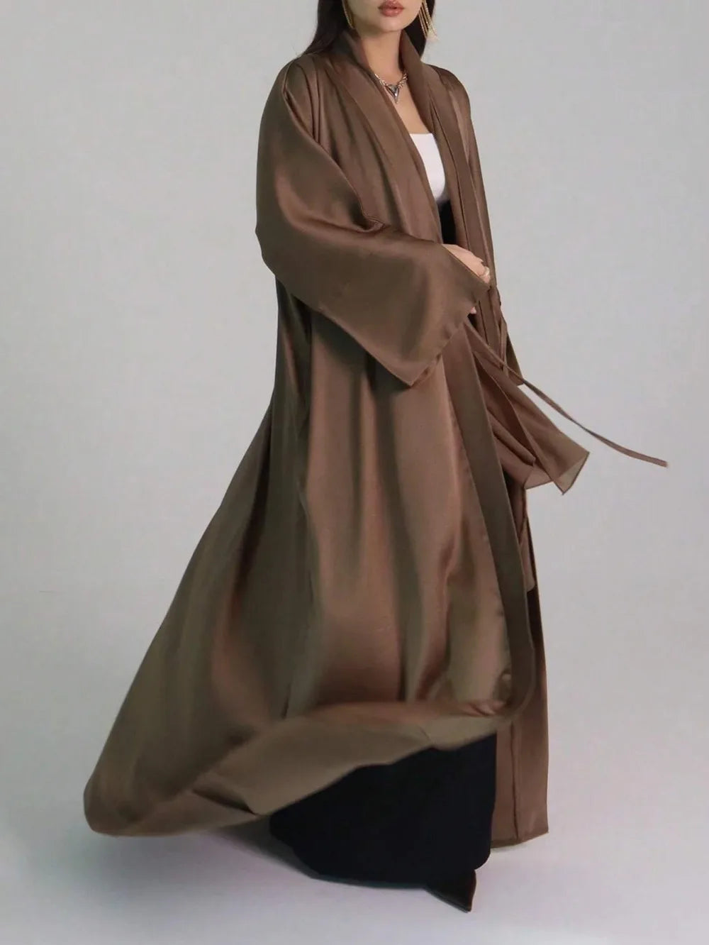 Middle-East Ethnic Clothing Full Sleeve Lace up Loose Abaya