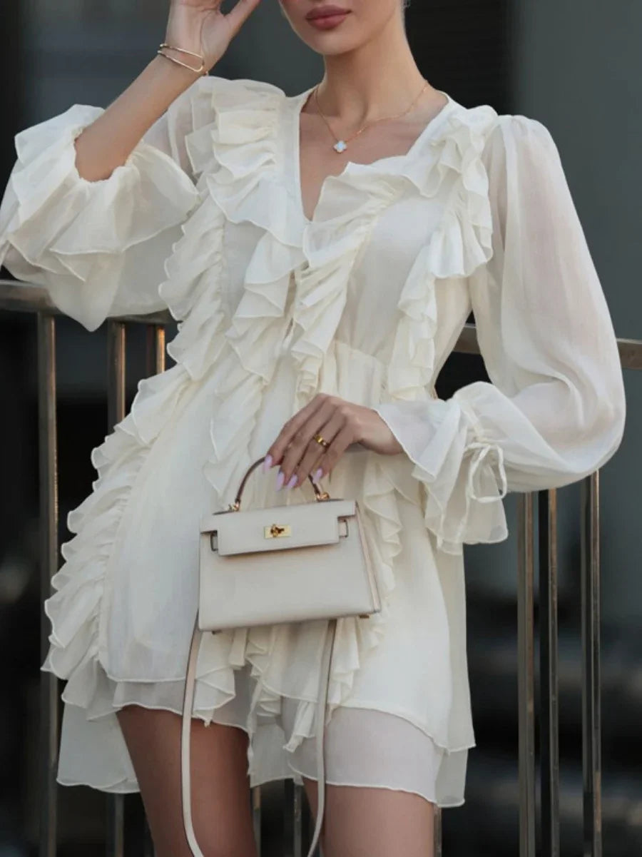 Wolfeel New Lotus Leaf Edge Lace Up Dress