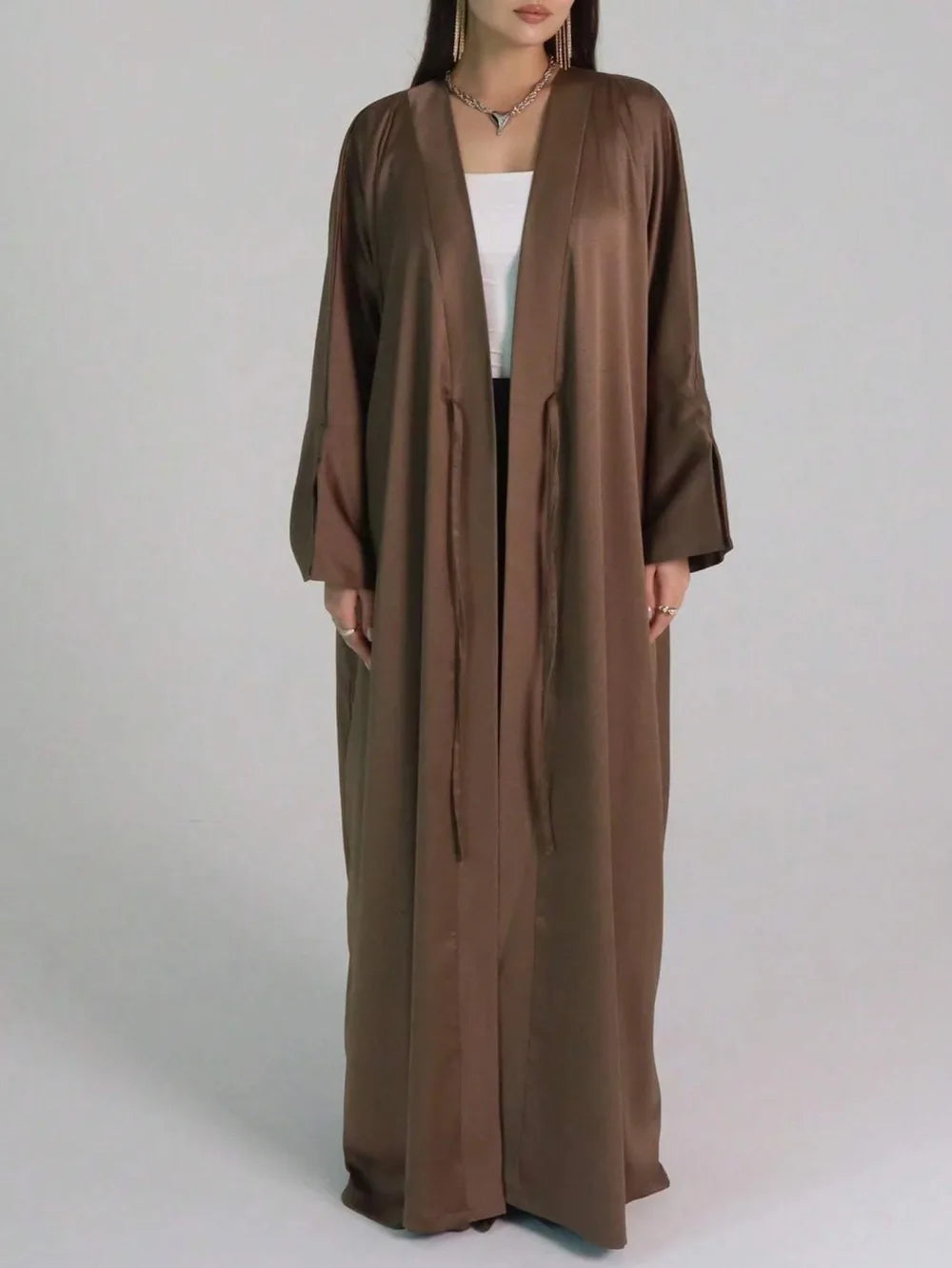 Middle-East Ethnic Clothing Full Sleeve Lace up Loose Abaya