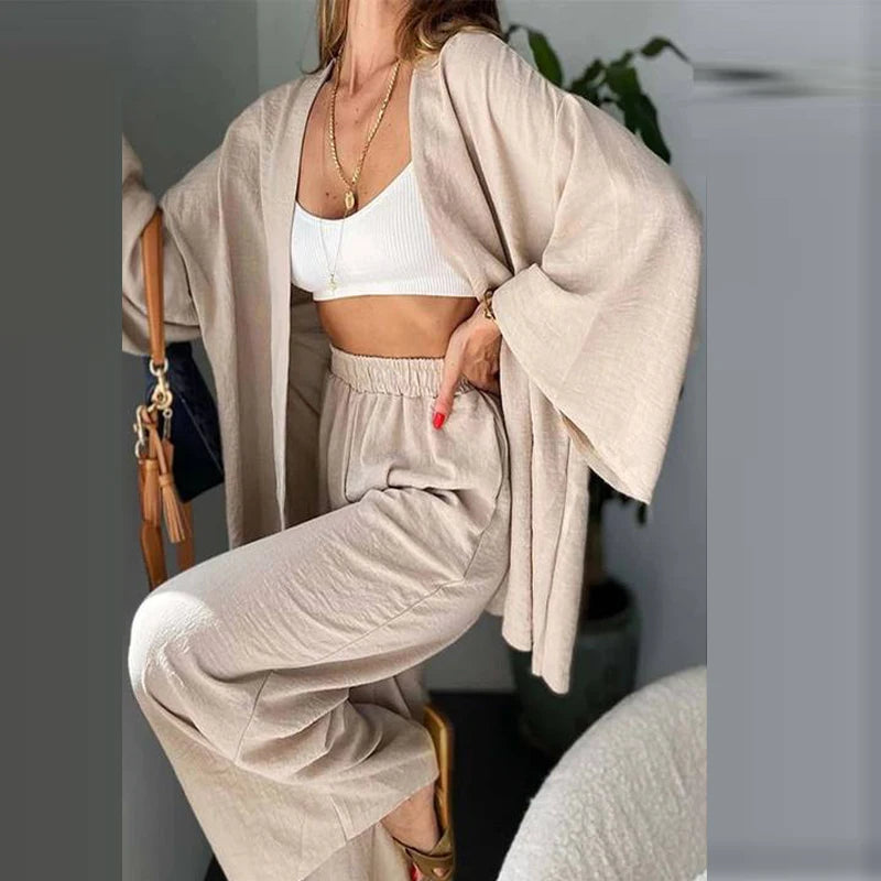 Two-Piece Sets Elegant Female Loose Solid Color Outfits