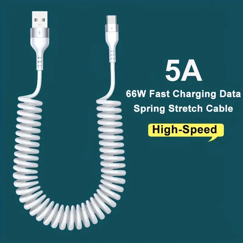 66W 5A USB Type C Cable Fast Charging Spring Telescopic PD60W Type C To USB C Phone Charge Cable For Huawei Xiaomi Redmi Honor