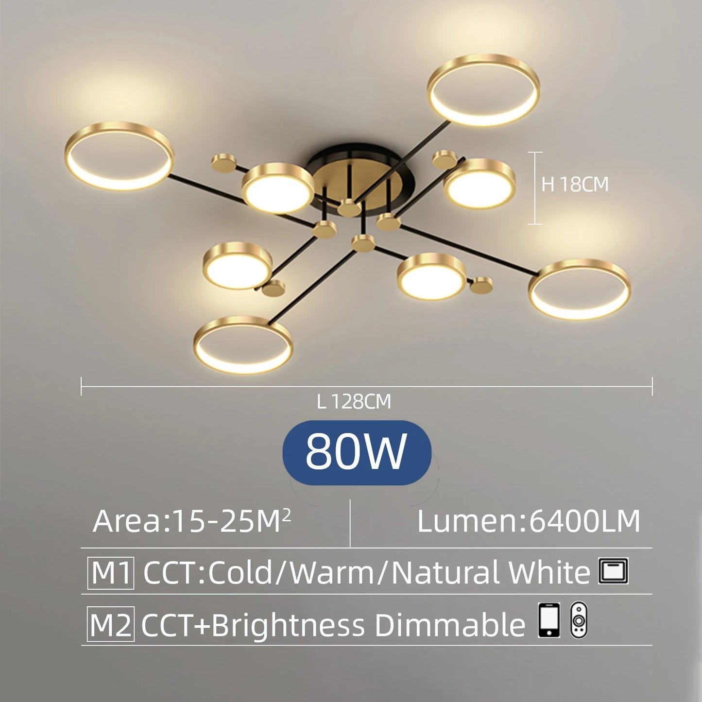 Nordic Pendant Light Gold Black Ceiling Chandelier Dimming Remote Control