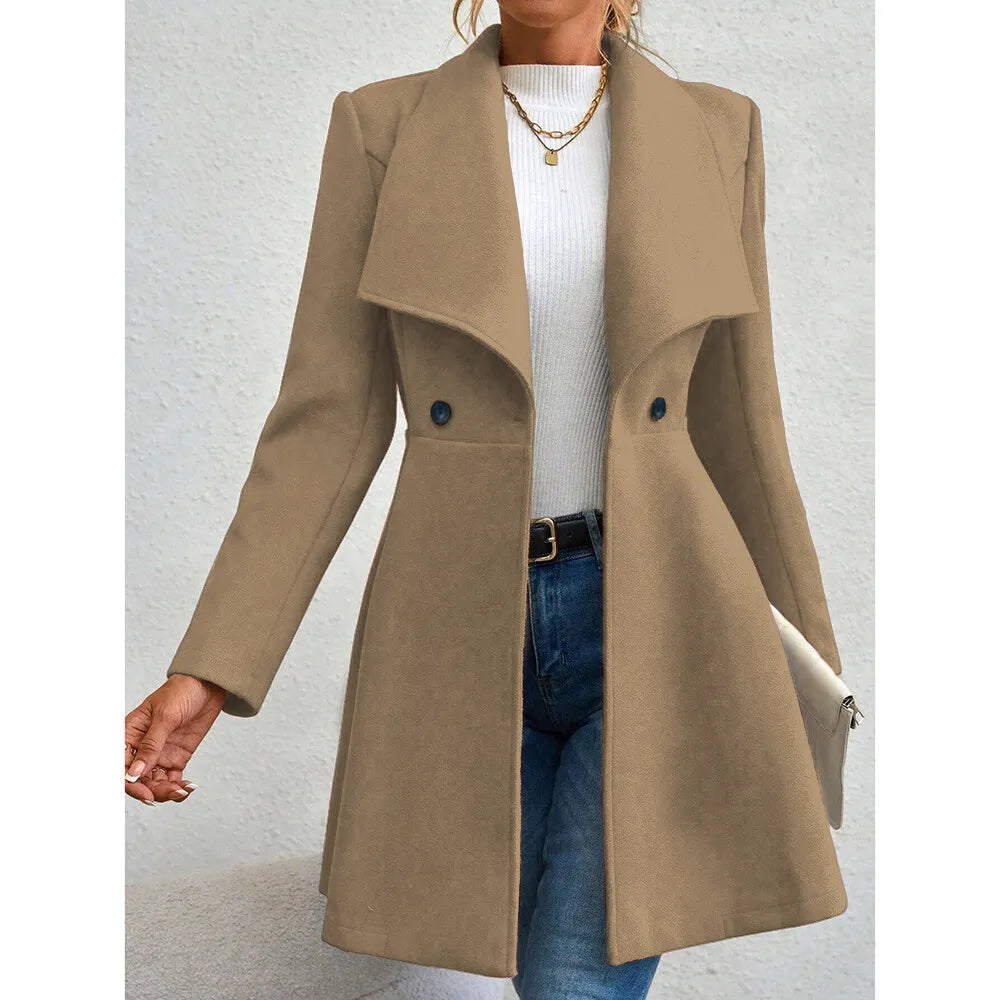 Women's Coats Winter Solid Color Long Sleeve Lapel Button-Up