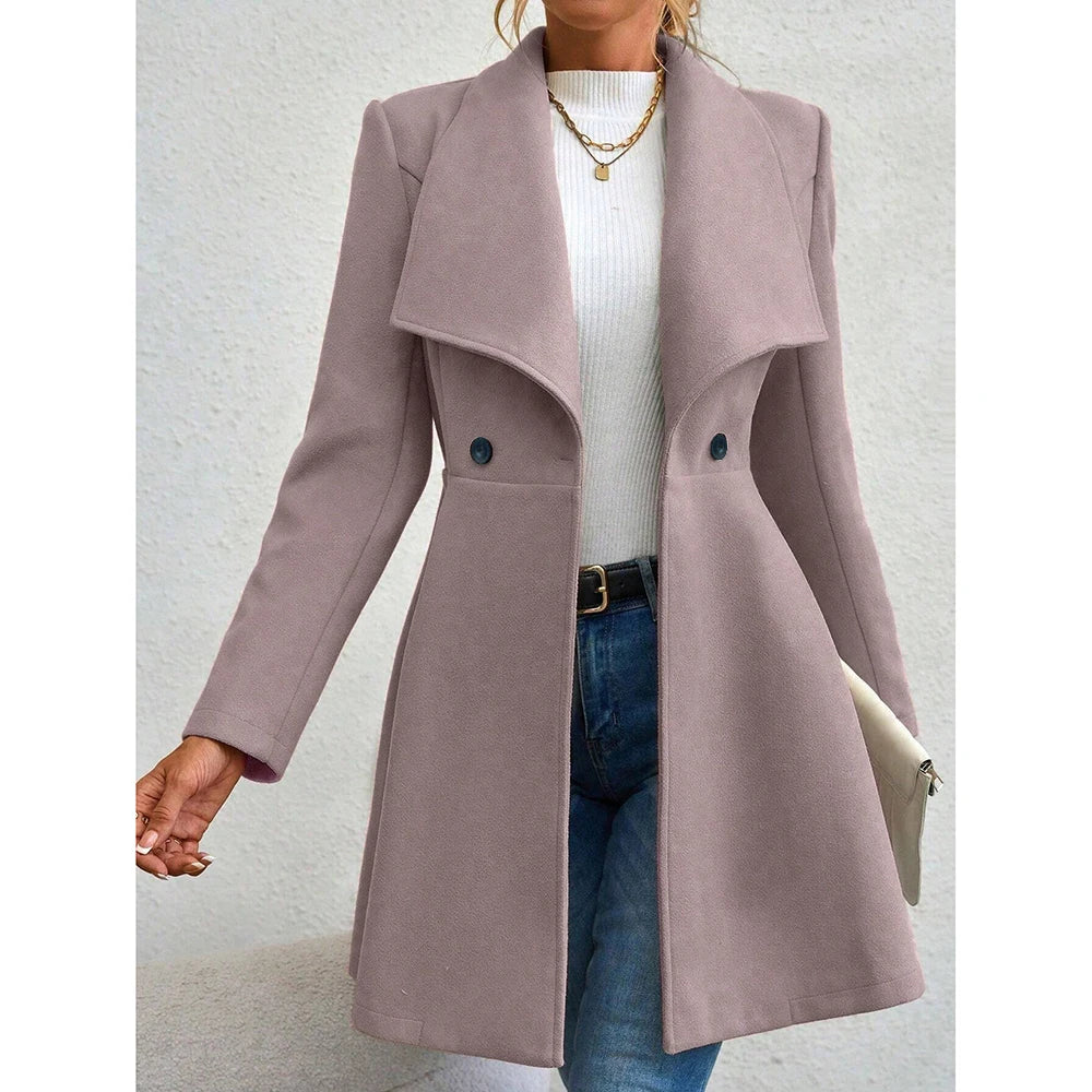Women's Coats Winter Solid Color Long Sleeve Lapel Button-Up