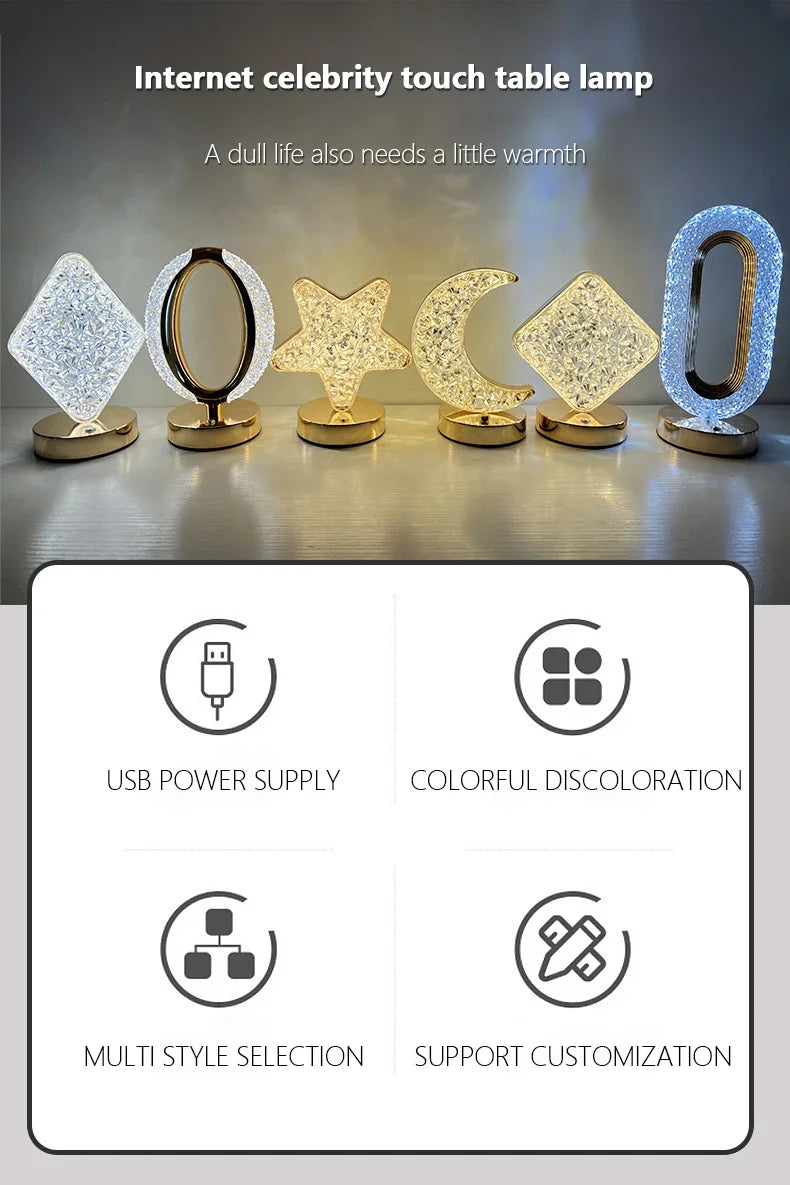 Nordic Luxury Bedroom Lamp Acrylic Crystal Star Bedside Table Lamp