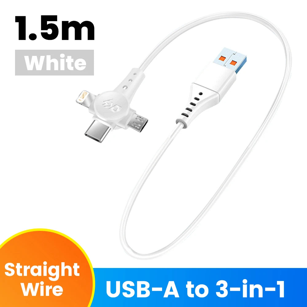 120W 3-in-1 Mobile phone fast charging data cable For iPhone Huawei Xiaomi Super fast charging spring retractable data cable