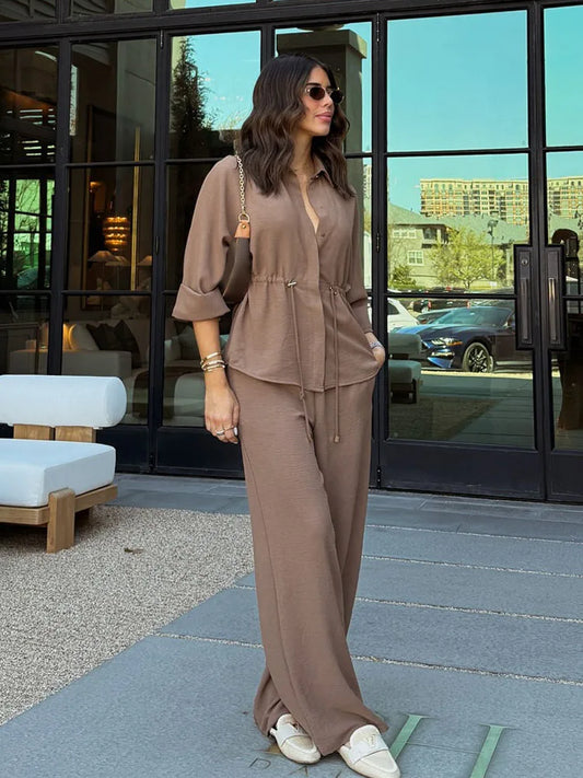 Loose Top+Solid Elastic Waist Trousers