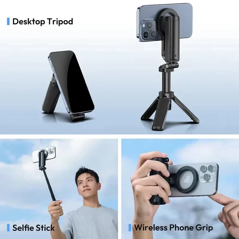 Magnetic Phone Tripod Wireless Phone Grip Selfie Stick  iPhone 16 15 14 13 12 Pro Max