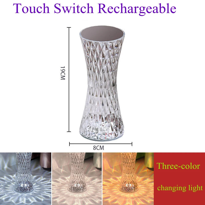 Diamond Desk Lamp USB Rechargeable Crystal Bedside Table  Night Lights Bedroom