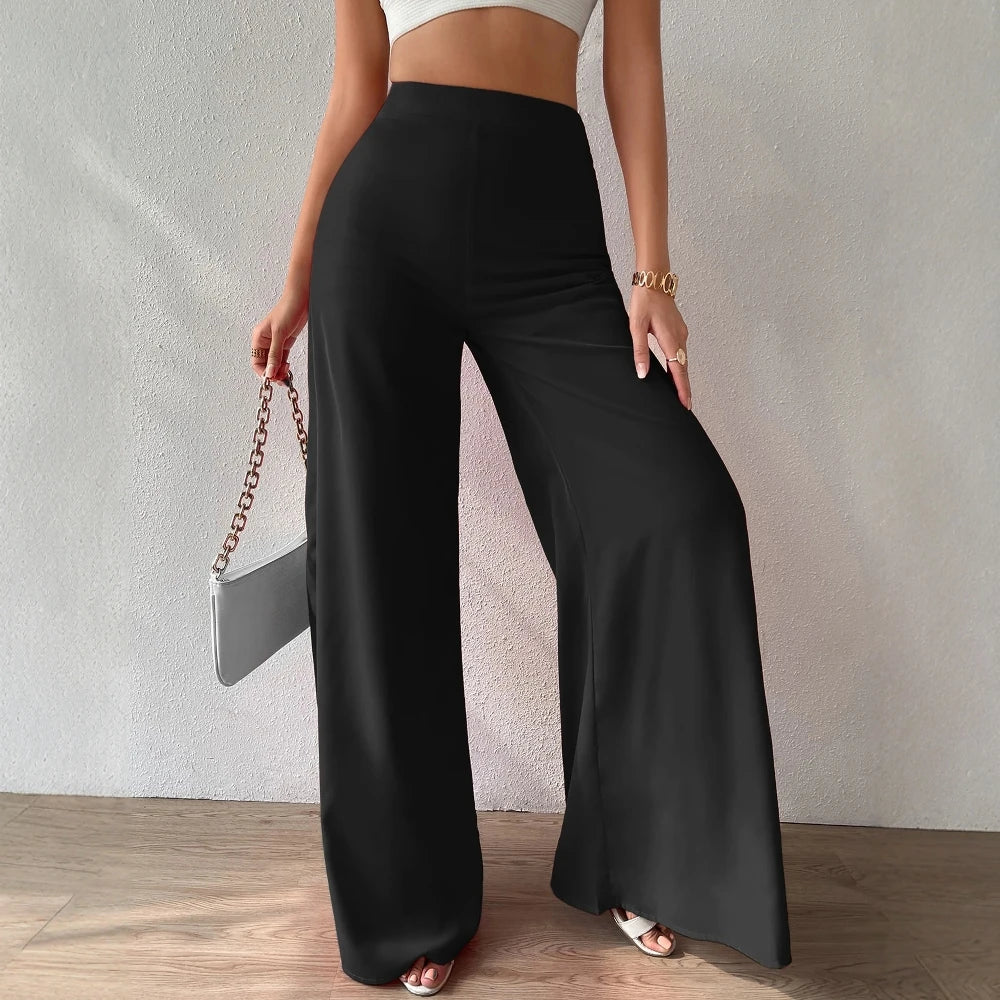 Autumn Elegant 2025 Plain Wide Leg Full Length High Waist Office Pants