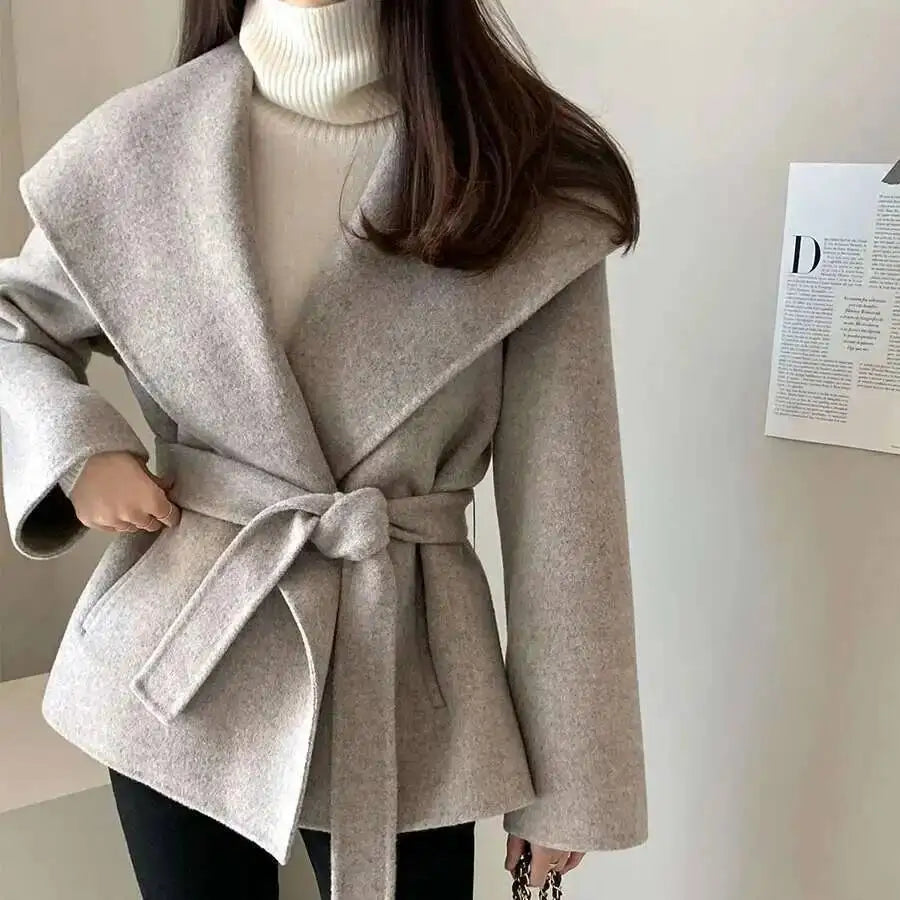 Big Turn-down Collar Long Sleeve Double-faced Cashmere Coat