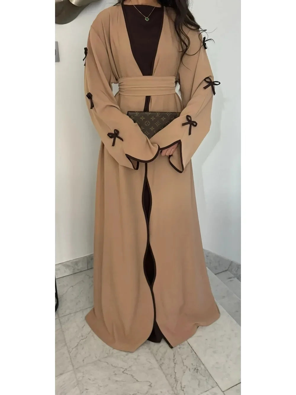 Eid Bow Abaya Women Cardigan Dress Muslim Party Caftan Robe Jalabiya Morocco Dubai Kaftan Islam Vestidos Largos Ramadan 2025