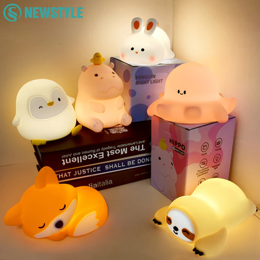 Cute Silicone Squishy Night Lamp Fox Rabbit Dimmable