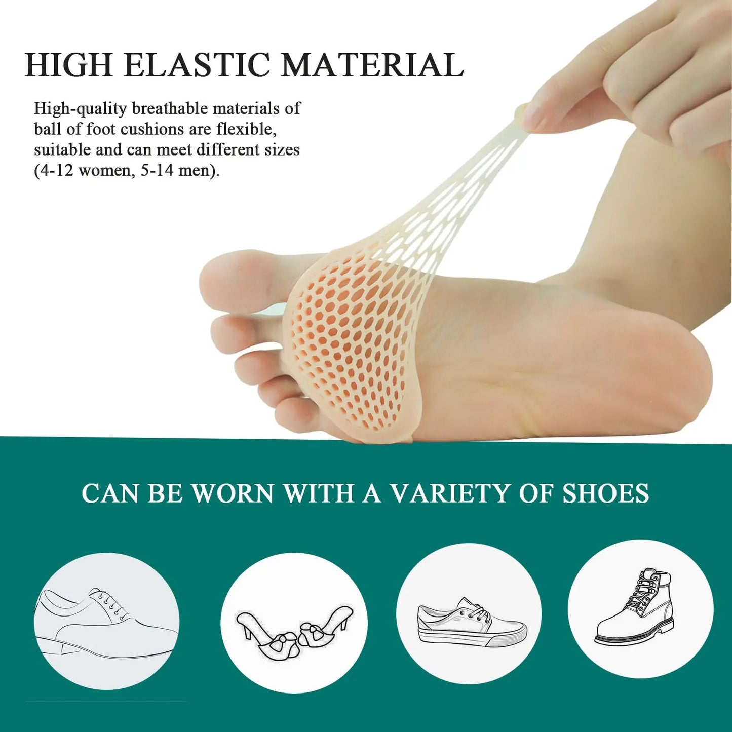 2pcs Soft Gel Metatarsal Pads Forefoot Cushions for Pain Relief, Reusable Breathable Toe Sleeves Foot Care for Women and Men