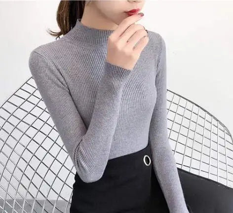 Autumn Winter Mock Neck Women Sweater