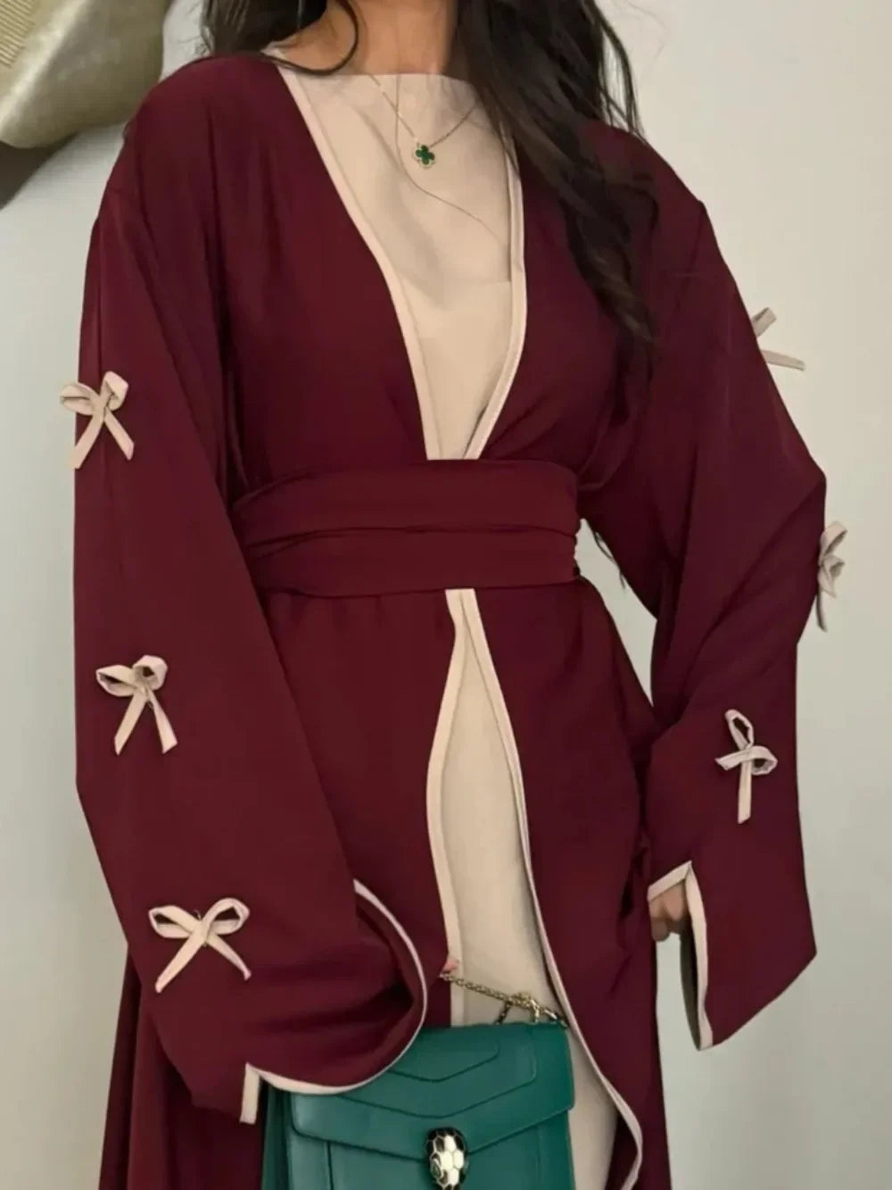 Eid Bow Abaya Women Cardigan Dress Muslim Party Caftan Robe Jalabiya Morocco Dubai Kaftan Islam Vestidos Largos Ramadan 2025