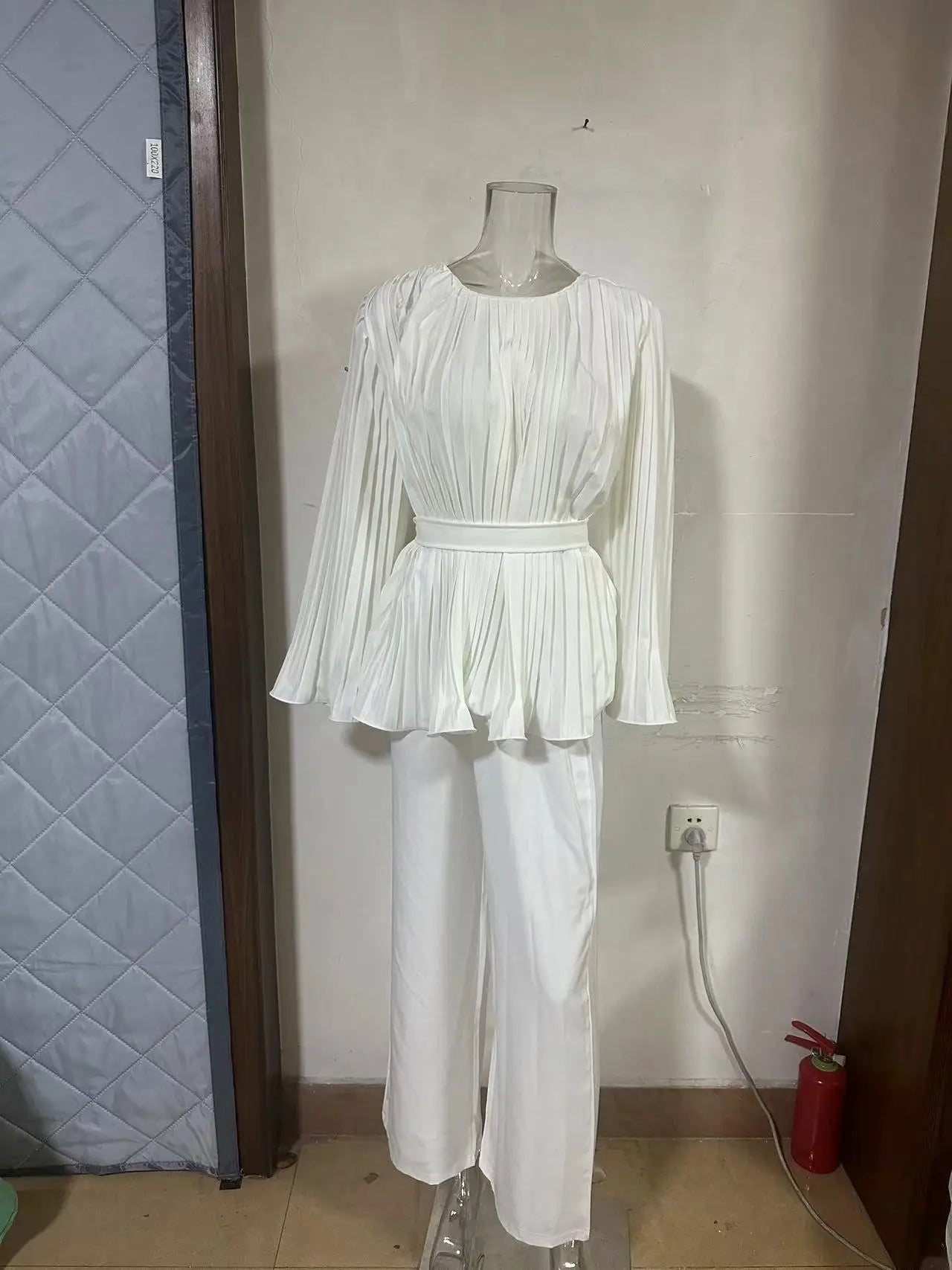 Muslim Suits Women Lace Up Blouse Wide Leg Pants Sets