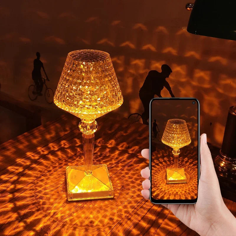 LED Dimond Crystal Table Lamp Wine Cup Shape 3/16 Color