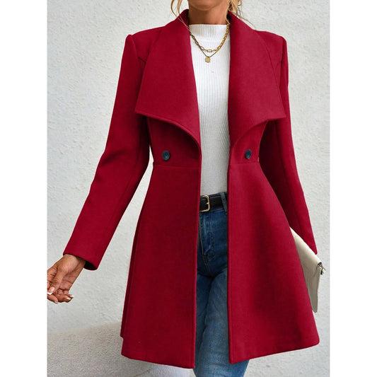 Women's Coats Winter Solid Color Long Sleeve Lapel Button-Up