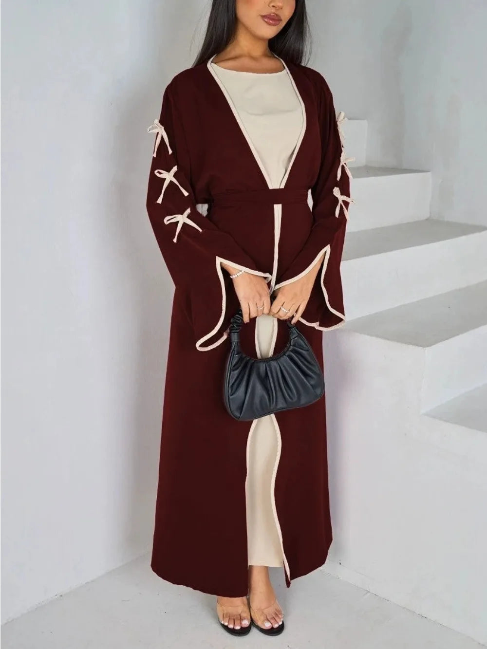 Muslim Ramadan Eid Women Abaya Cardigan (without Inner Dress) Party Bow Abayas Ramadan Eid Arab Long Robe Dubai Kaftan Jalabiya