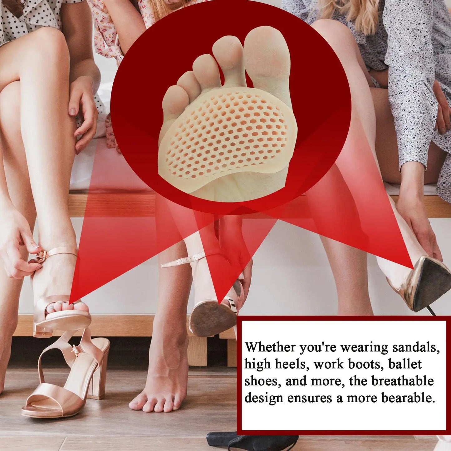 2pcs Soft Gel Metatarsal Pads Forefoot Cushions for Pain Relief, Reusable Breathable Toe Sleeves Foot Care for Women and Men