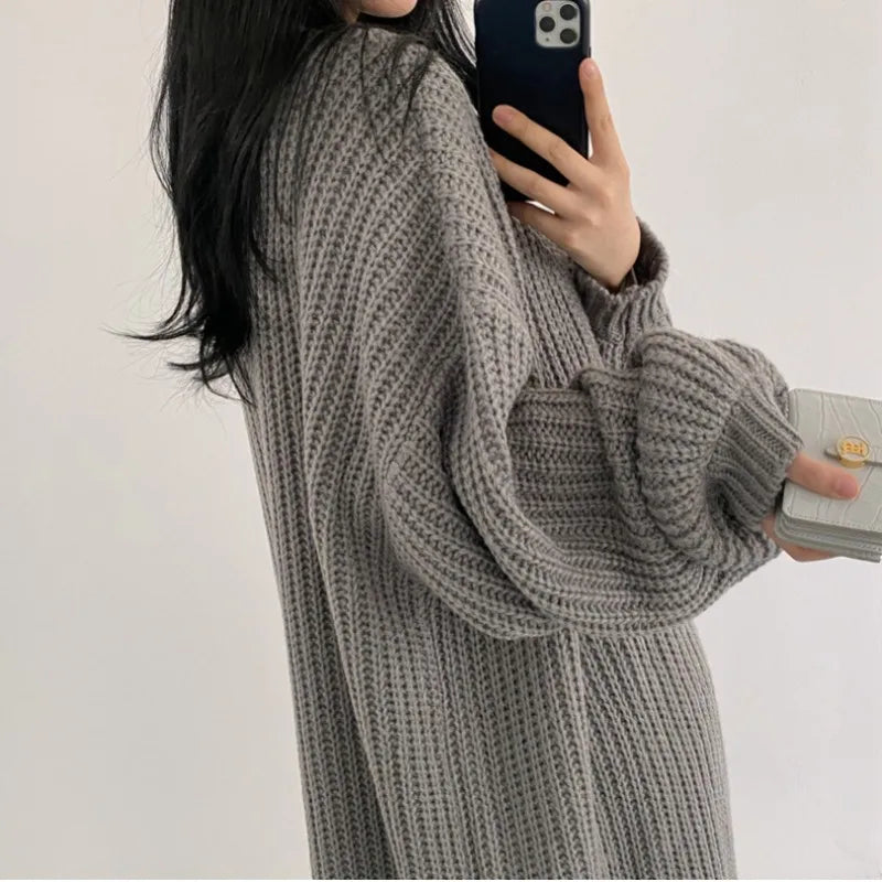 Autumn Winter Fashion Female Vintage Full Sleeve Loose Warm Knitwear