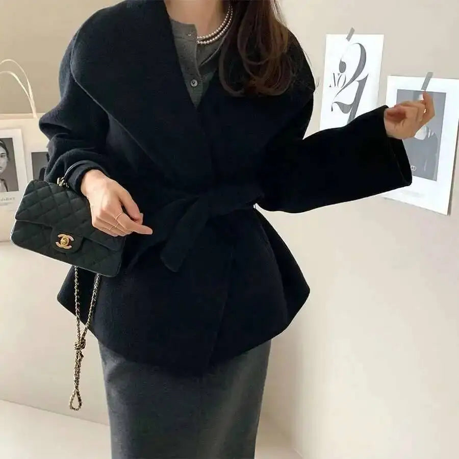 Big Turn-down Collar Long Sleeve Double-faced Cashmere Coat