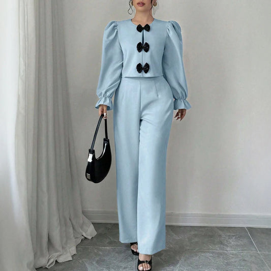 2025 Plain Long Sleeve Natural Waist Full Length Straight Daily Sets