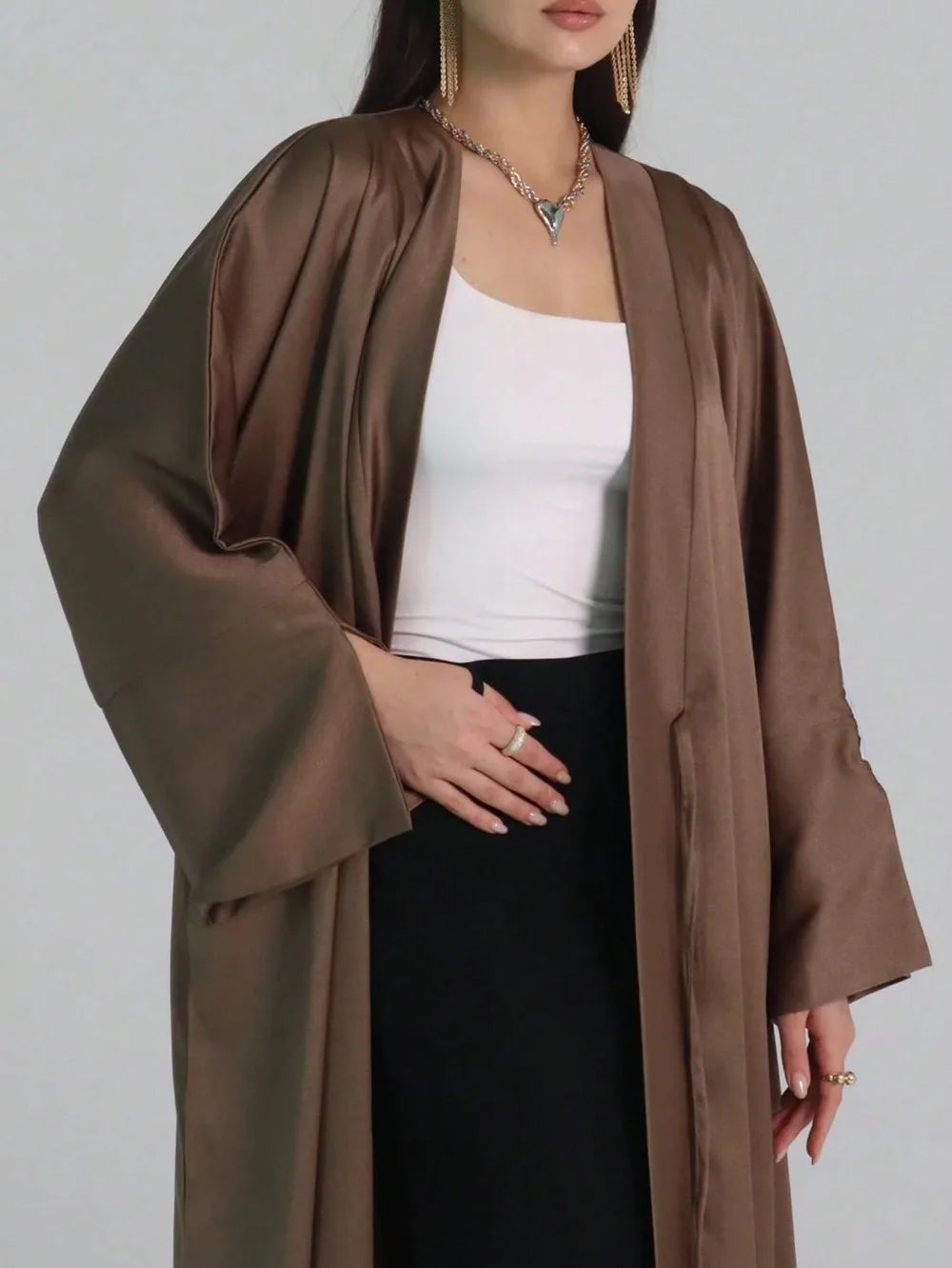 Middle-East Ethnic Clothing Full Sleeve Lace up Loose Abaya