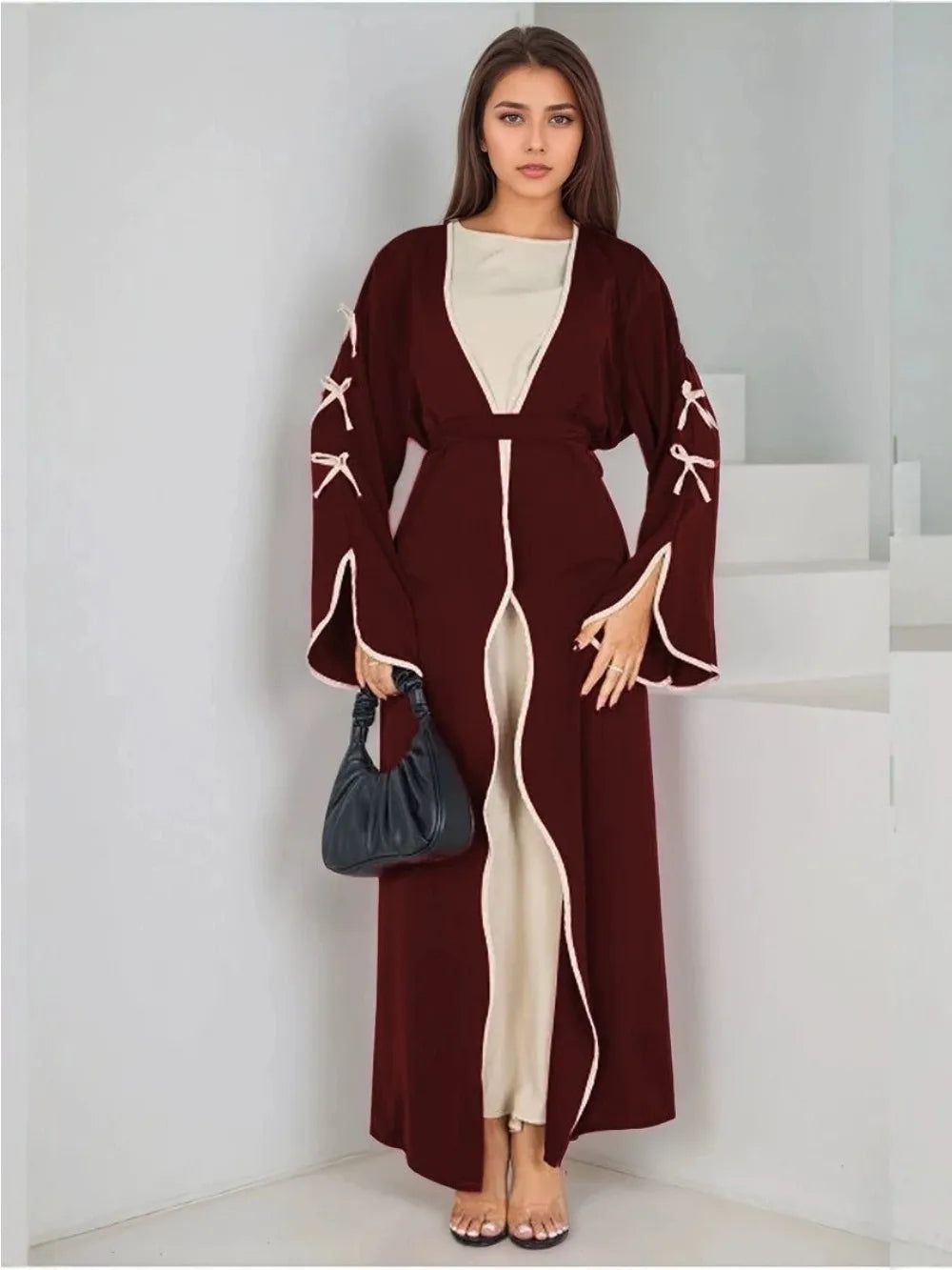 Muslim Ramadan Eid Women Abaya Cardigan (without Inner Dress) Party Bow Abayas Ramadan Eid Arab Long Robe Dubai Kaftan Jalabiya