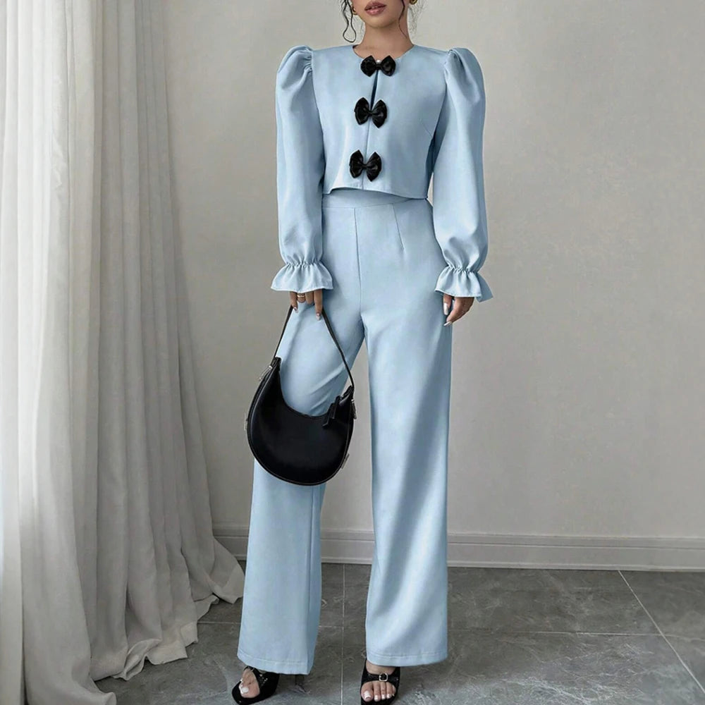 2025 Plain Long Sleeve Natural Waist Full Length Straight Daily Sets