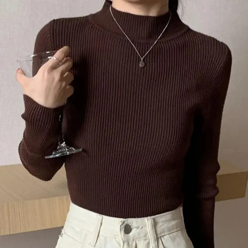 Autumn Winter Mock Neck Women Sweater